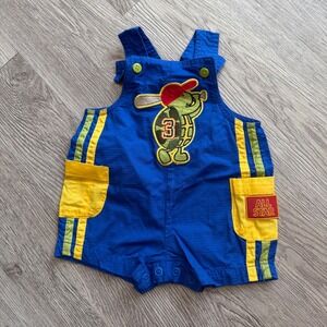 VTG Baby Okie Dokie Overalls‎ 0-3 Months Baseball Turtle 90's bright overalls